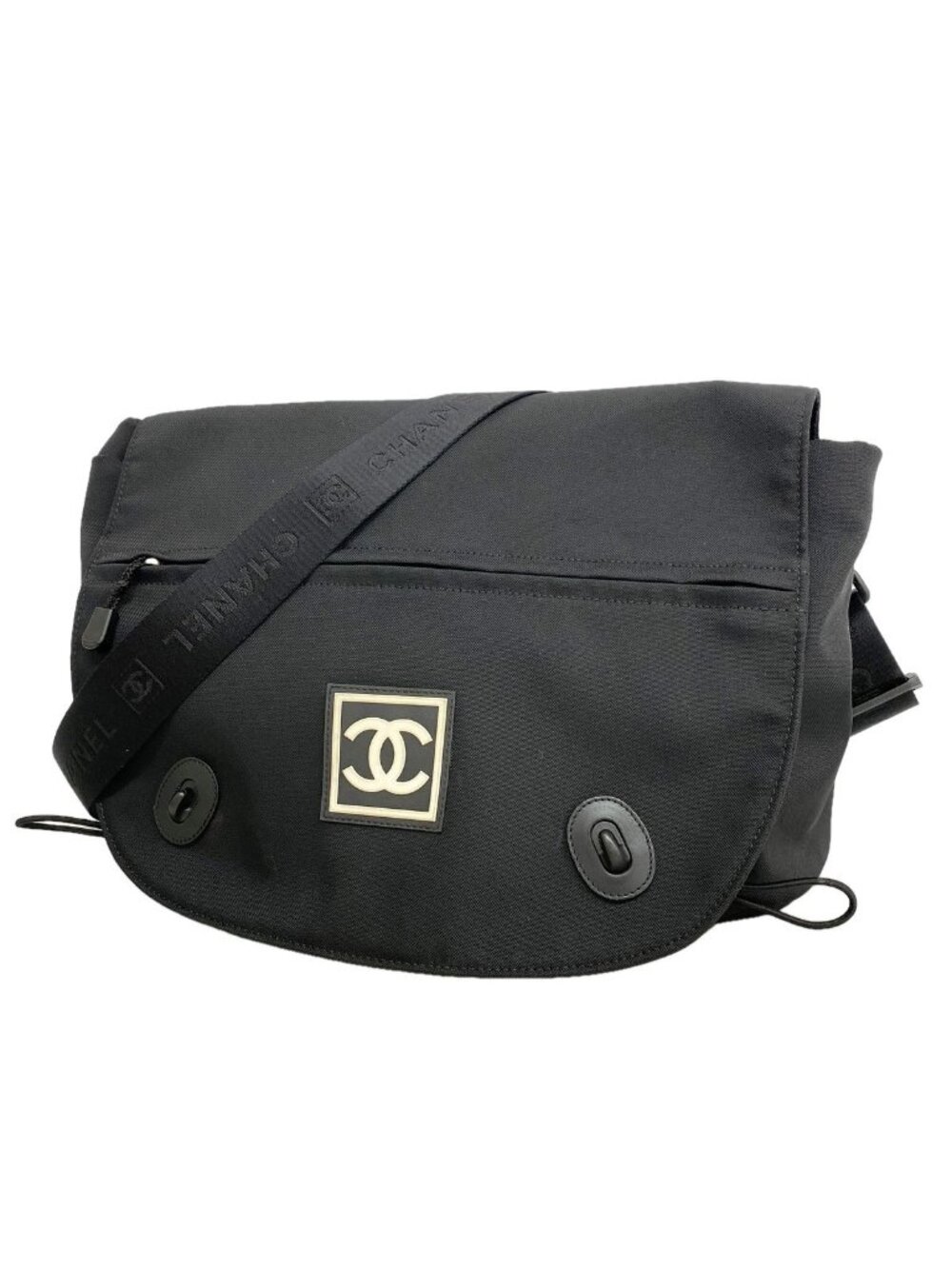 Chanel Shoulder Bag Sports Nylon Black Silver